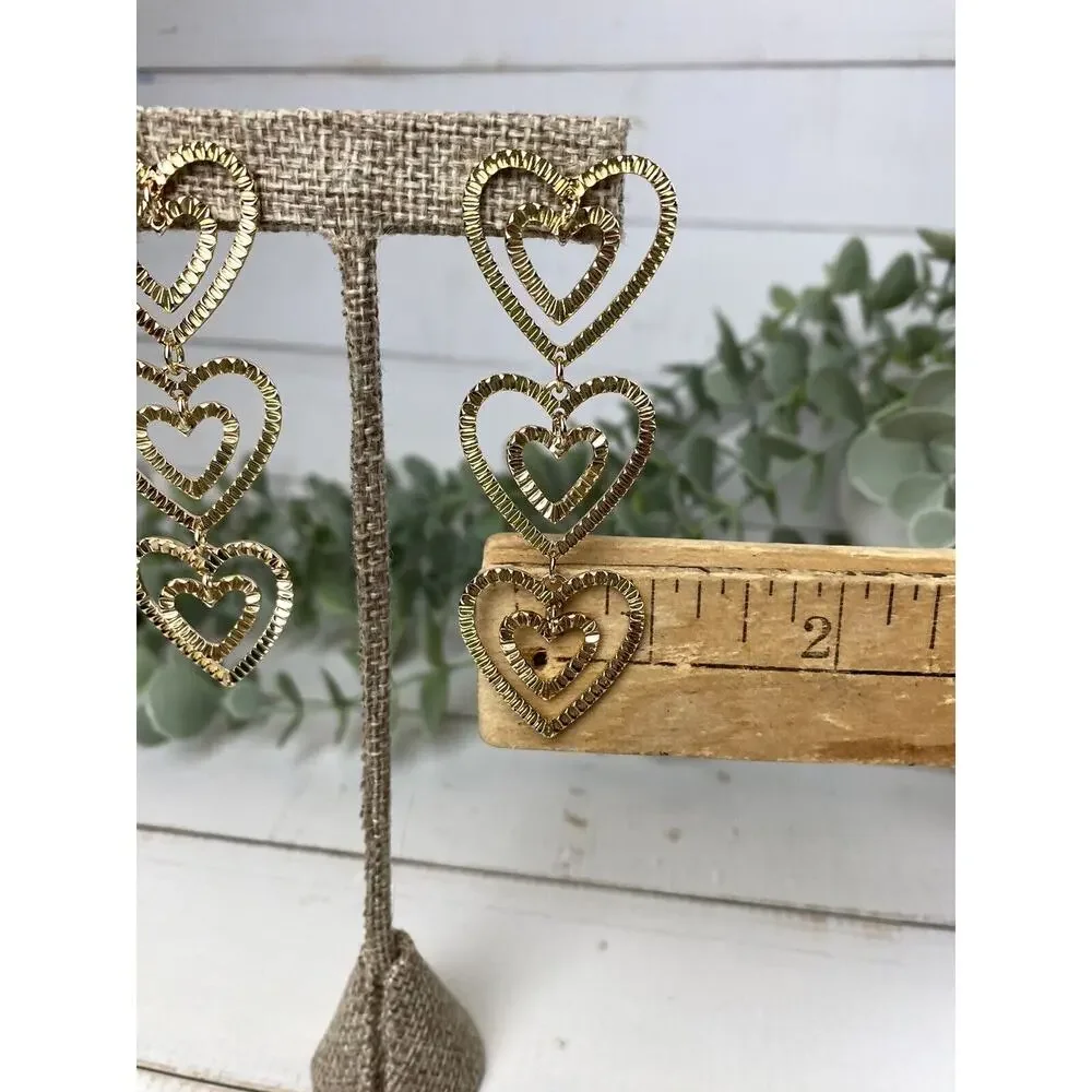 SUGARFIX by Baublebar Stacked Gold Heart Drop Earrings - Gold